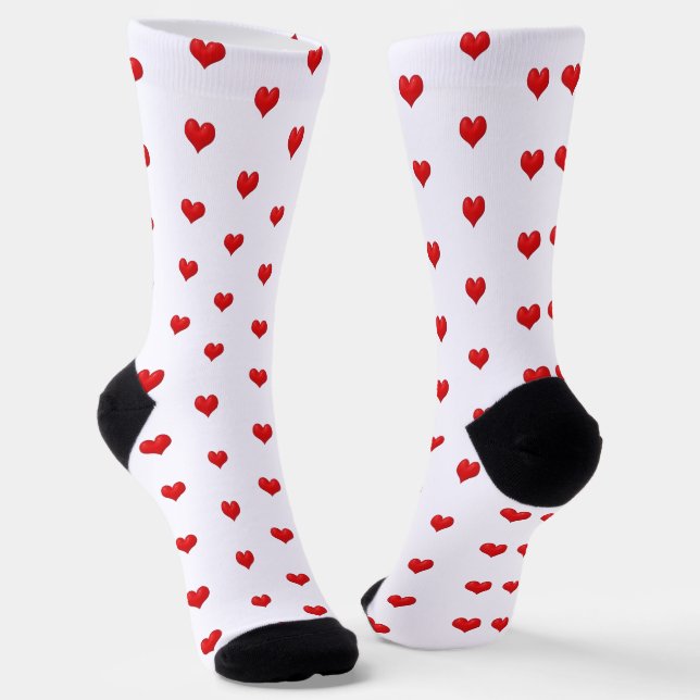Red Hearts on White Socks (Angled)