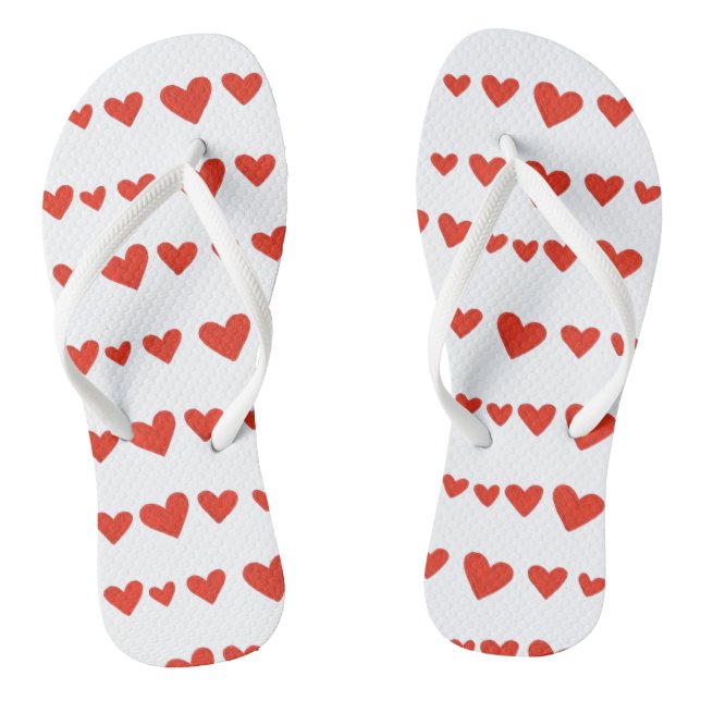Red Hearts on White Trendy Flipflops (Footbed)