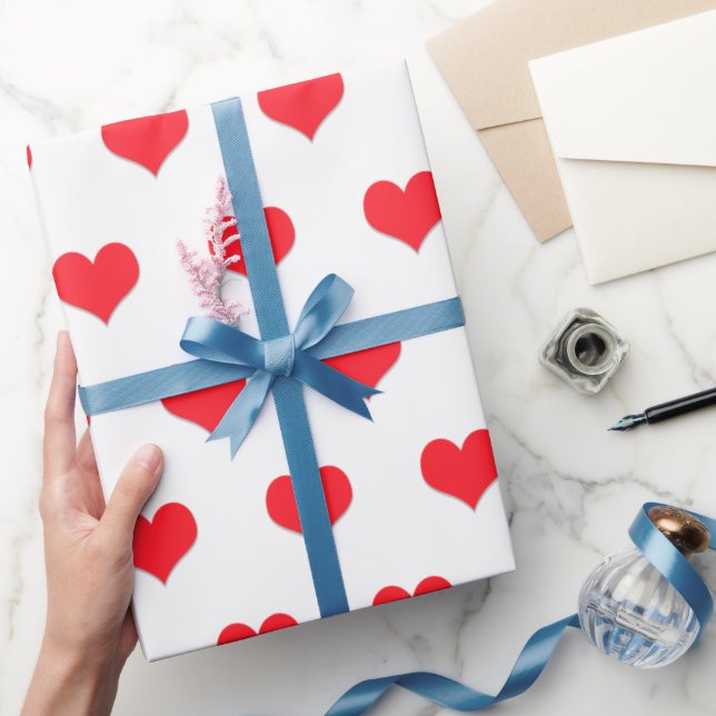 Red Hearts on White Wrapping Paper (Gifting)