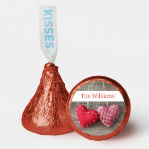 Red Hearts on Wooden Table 2 Hershey®'s Kisses®