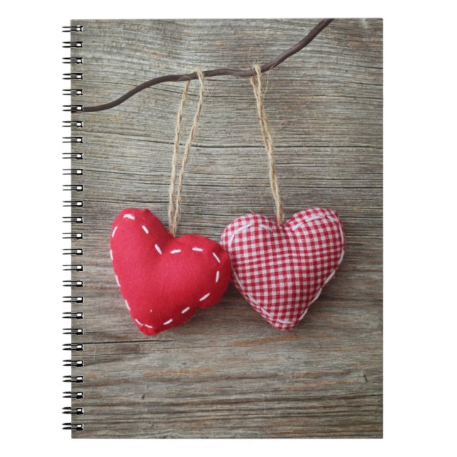 Red Hearts on Wooden Table 2 Notebook (Front)
