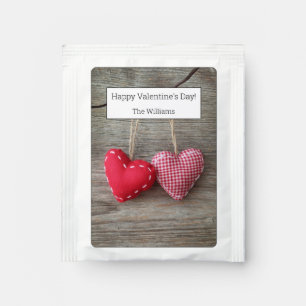 Red Hearts on Wooden Table 2 Tea Bag Drink Mix