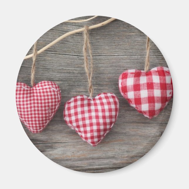 Red Hearts on Wooden Table Magnet (Front)