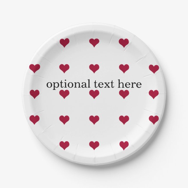 red hearts optional text paper plates (Front)