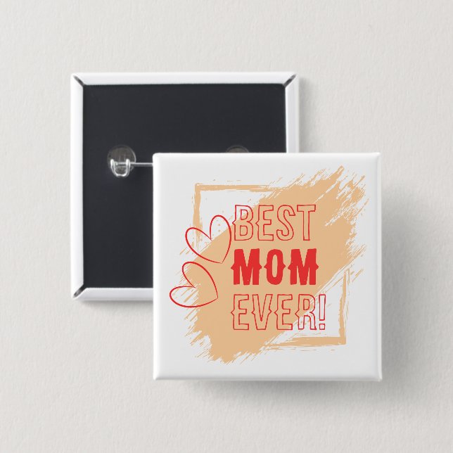 Red Hearts Outline Best Mom Button (Front & Back)