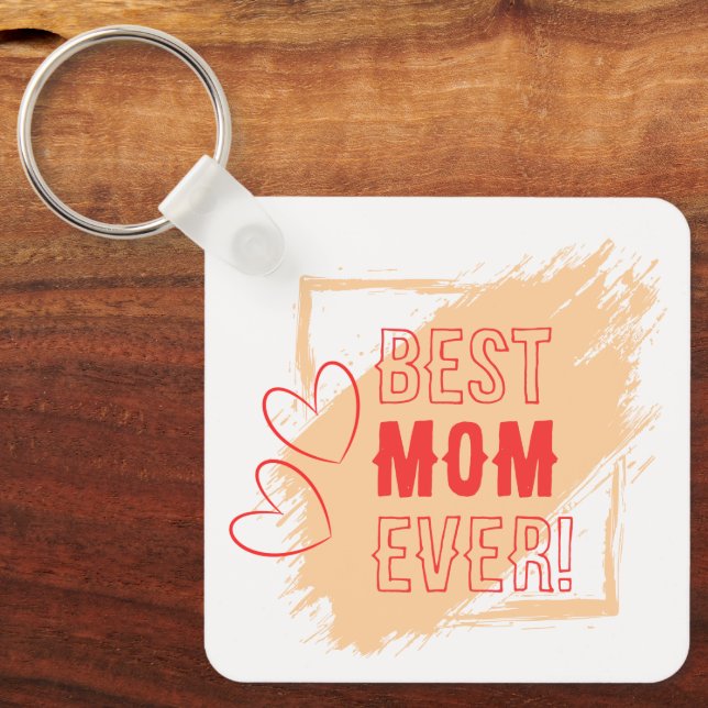 Red Hearts Outline Best Mom Keychain (Front)
