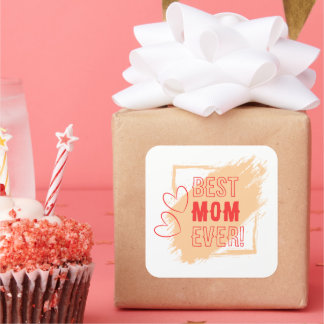 Red Hearts Outline Best Mom Square Sticker