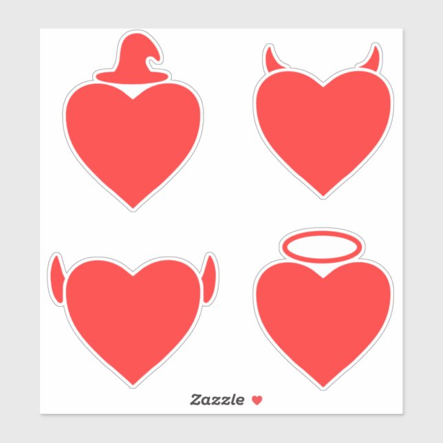 Red Hearts Pack Angel, Devil, Elf and Wizard Sticker (Sheet)
