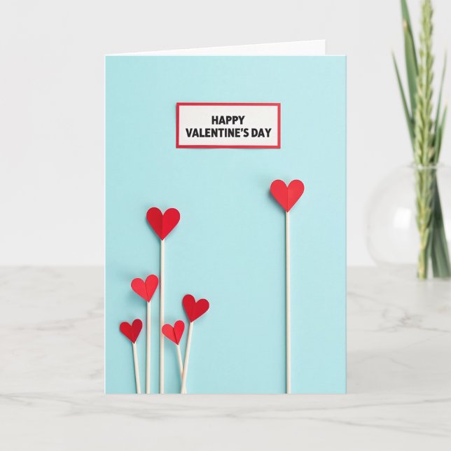 Red Hearts Paper Look Valentines Card (Front)