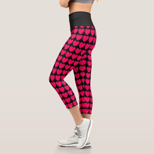 Red Hearts Pattern Capri Leggings