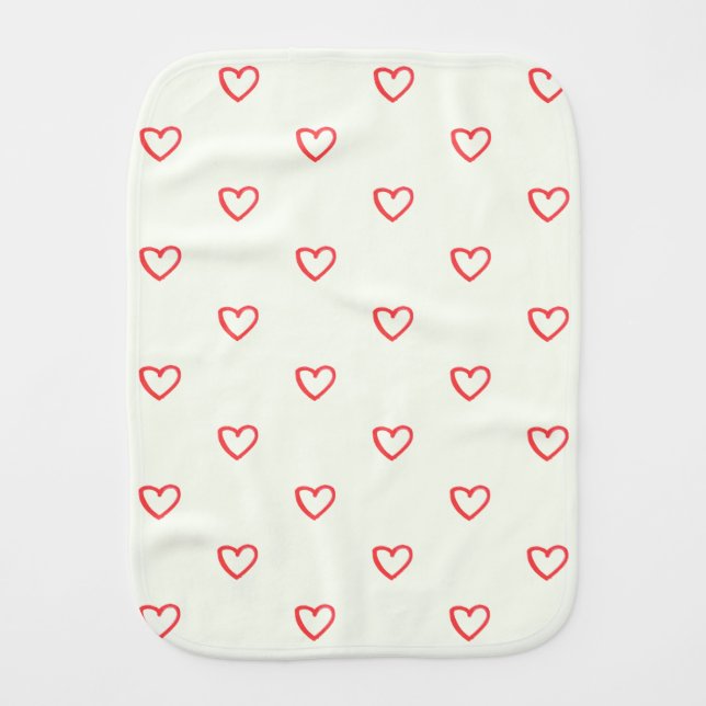 Red Hearts Pattern, Cute, Love Baby Burp Cloth (Front)