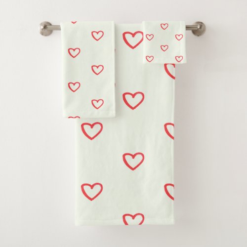 Red Hearts Pattern Cute Love Bath Towel Set