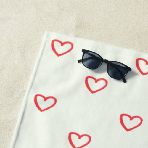 Red Hearts Pattern Cute Love Beach Towel