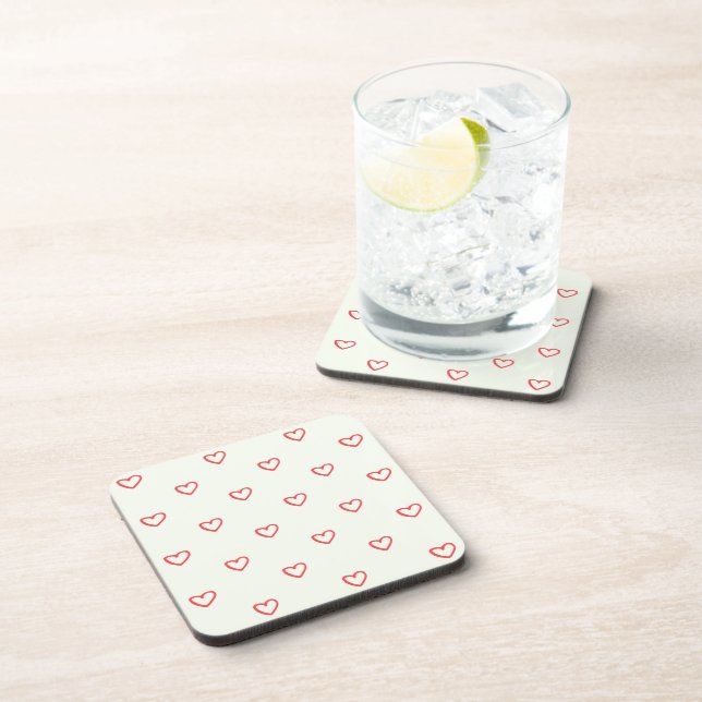 Red Hearts Pattern, Cute, Love Beverage Coaster (Right Side)