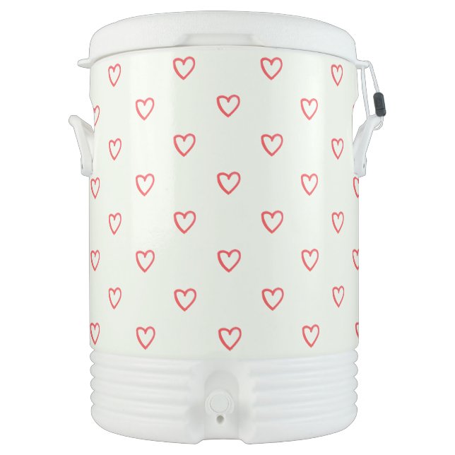 Red Hearts Pattern, Cute, Love Beverage Cooler (Front)