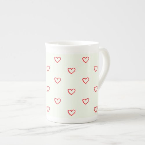 Red Hearts Pattern Cute Love Bone China Mug