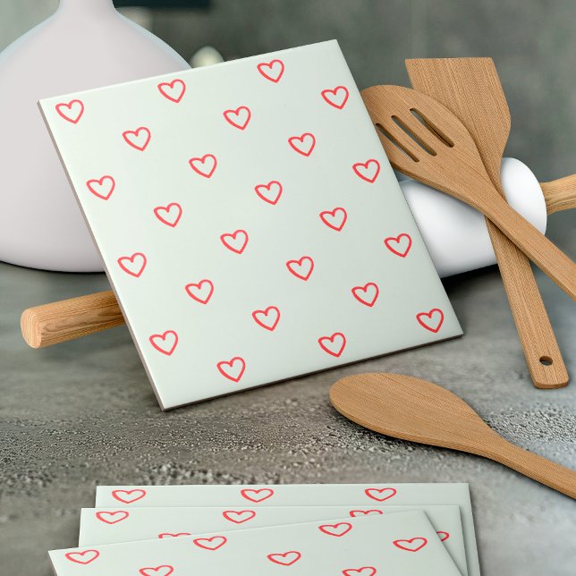 Red Hearts Pattern, Cute, Love Ceramic Tile (Creator Uploaded)
