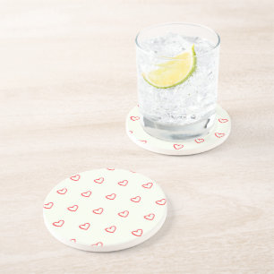Red Hearts Pattern, Cute, Love Coaster