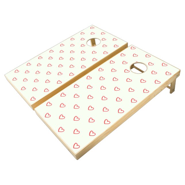 Red Hearts Pattern, Cute, Love Cornhole Set (Angled)