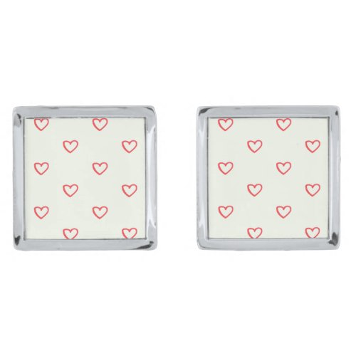 Red Hearts Pattern Cute Love Cufflinks