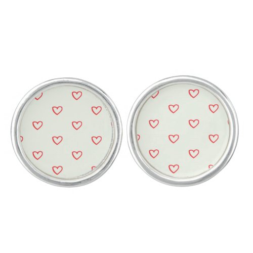 Red Hearts Pattern Cute Love Cufflinks