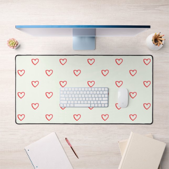 Red Hearts Pattern, Cute, Love Desk Mat (Office 1)