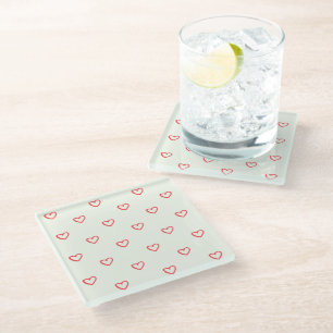 Red Hearts Pattern, Cute, Love Glass Coaster