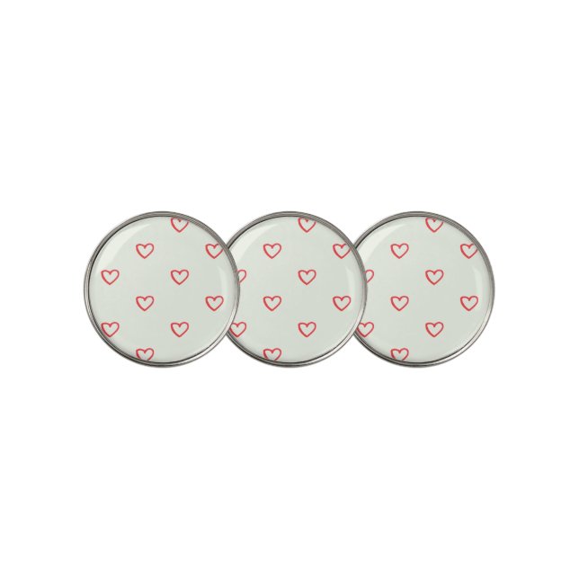 Red Hearts Pattern, Cute, Love Golf Ball Marker (3 Up)