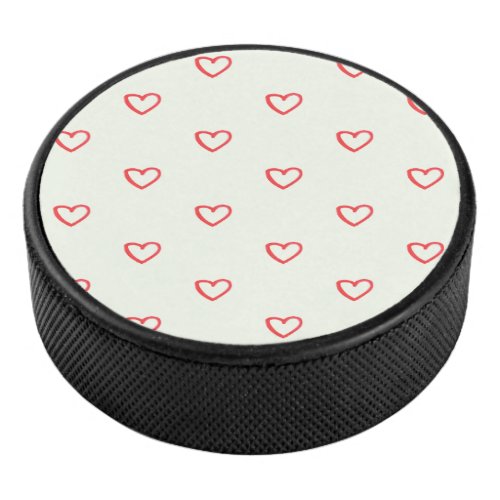 Red Hearts Pattern Cute Love Hockey Puck