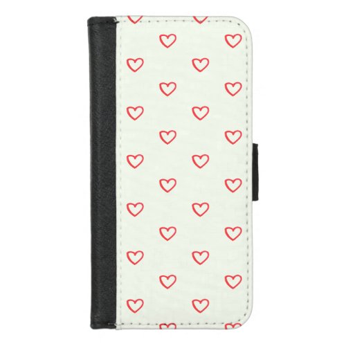 Red Hearts Pattern Cute Love iPhone 87 Wallet Case