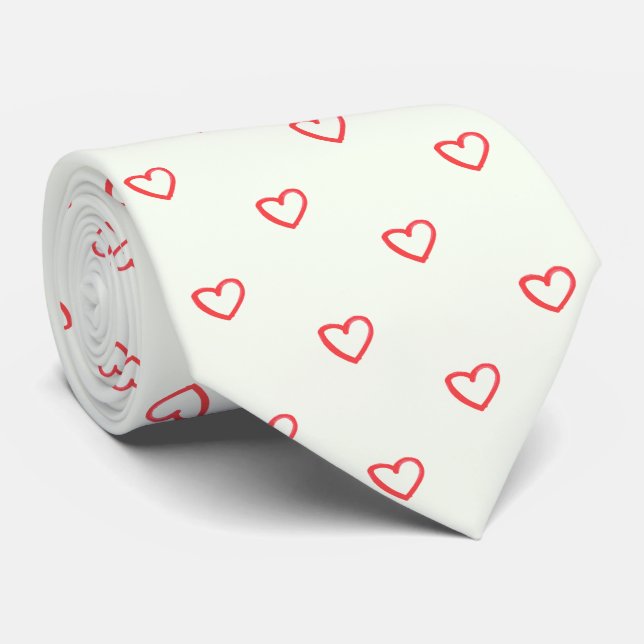 Red Hearts Pattern, Cute, Love Neck Tie (Rolled)
