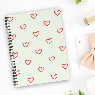 Red Hearts Pattern, Cute, Love Notebook
