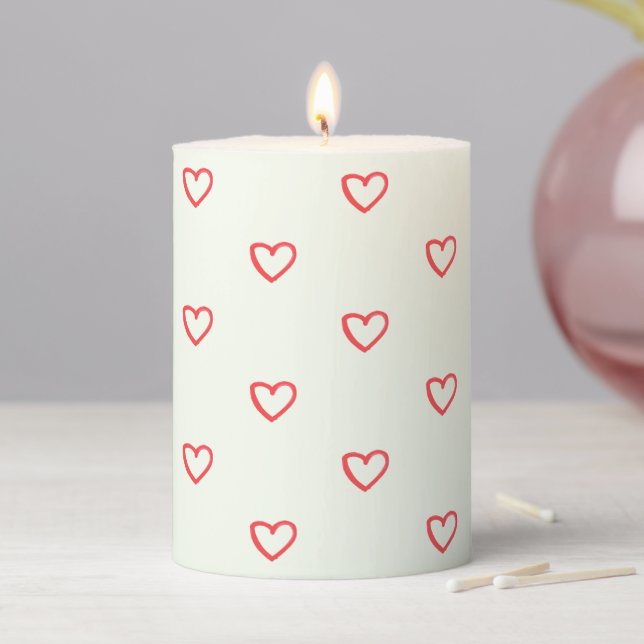 Red Hearts Pattern, Cute, Love Pillar Candle (In Situ)