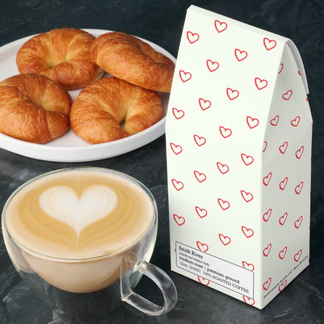 Red Hearts Pattern, Cute, Love Roasted Coffee (Breakfast)