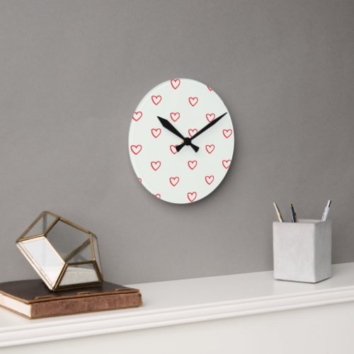 Red Hearts Pattern Cute Love Round Clock