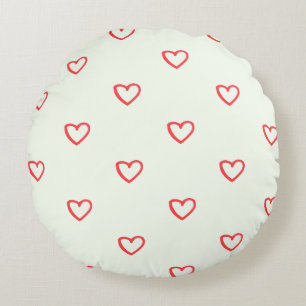 Red Hearts Pattern, Cute, Love Round Pillow