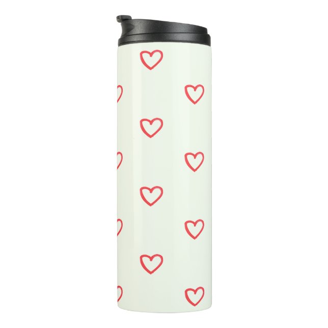 Red Hearts Pattern, Cute, Love Thermal Tumbler (Rotated Right)