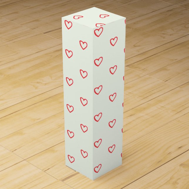 Red Hearts Pattern, Cute, Love Wine Box (Front)