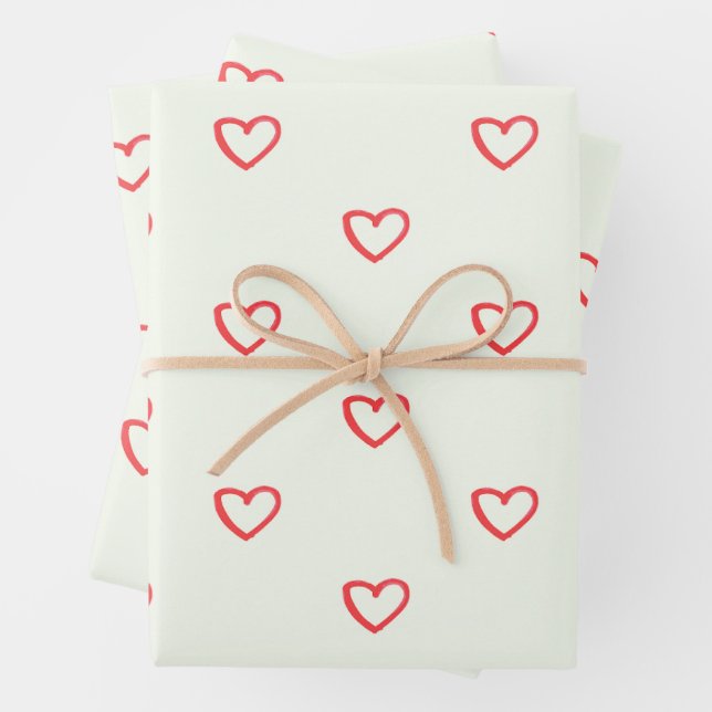 Red Hearts Pattern, Cute, Love Wrapping Paper Sheets (In situ)