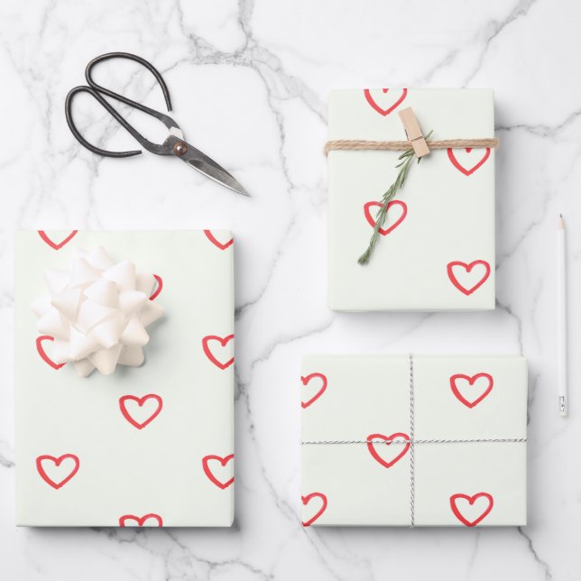 Red Hearts Pattern, Cute, Love Wrapping Paper Sheets (Front)