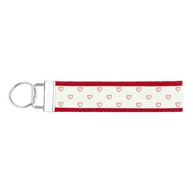 Red Hearts Pattern, Cute, Love Wrist Keychain (Keys on Left)