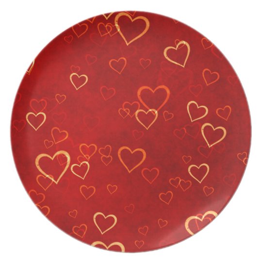red hearts pattern dinner plate