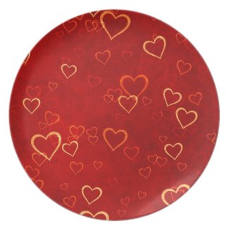 red hearts pattern dinner plates