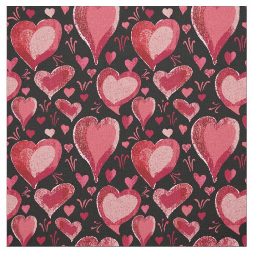 Red Hearts Pattern Drawing on Black Fabric