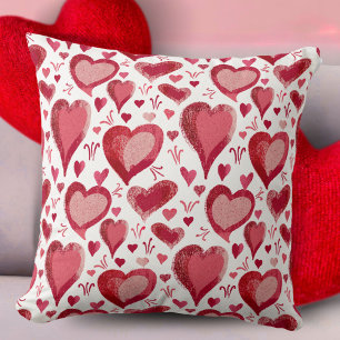 Red Hearts Pattern Drawing Valentine`s Day Throw Pillow