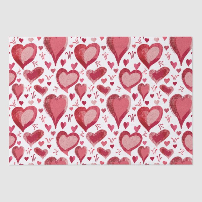 Red Hearts Pattern Drawing Valentine`s Day Tissue Paper (Front)