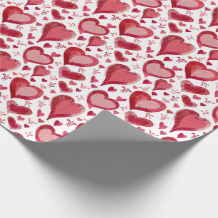 Red Hearts Pattern Drawing Valentine`s Day Wrapping Paper