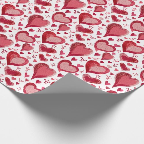 Red Hearts Pattern Drawing Valentines Day Wrapping Paper