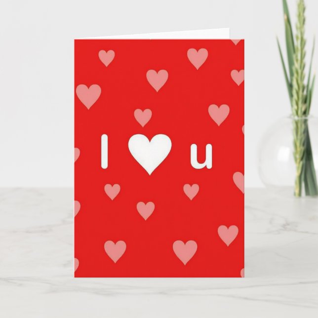 Red Hearts Pattern I Love You Card (Front)