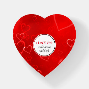 Red Hearts Pattern & Love Quote Heart Paperweight